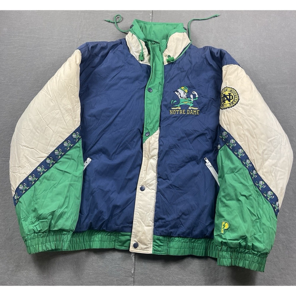 Vintage Notre Dame Fighting Irish Jacket Mens XXL Puffer Pro Player AOP 90s